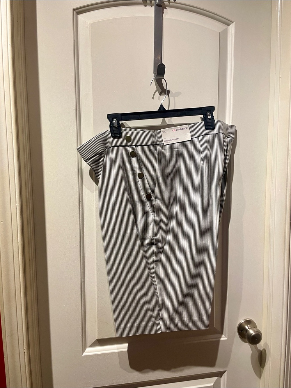 Liz Claiborne Black & White Striped Button-accent Bermuda Short